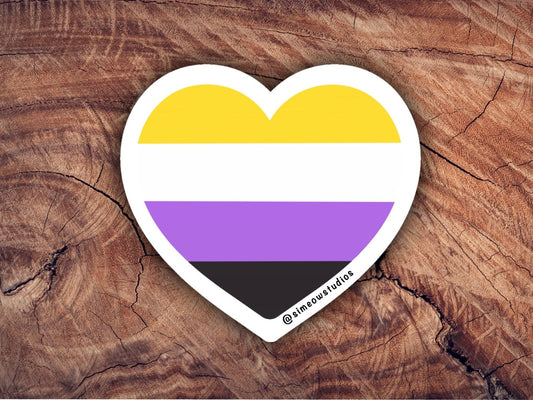 Nonbinary Pride Heart Sticker/ Nonbinary Flag Weatherproof Die-Cut Sticker/ Nonbinary Flag Heart Die-Cut Sticker