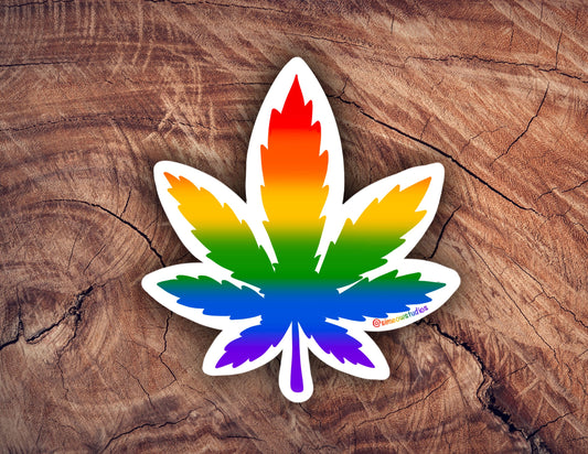 LGBTQ+ Flag Weed Leaf Sticker/ Pride Weatherproof Die-Cut Sticker/ Pride Weed Leaf Die-Cut Sticker/ LGBTQ+ Pride Sticker/ Rainbow Weed Leaf