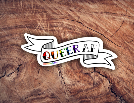 Queer AF Banner Sticker/ Pride Weatherproof Die-Cut Sticker/ Queer AF Die-Cut Sticker/ LGBTQ+ Pride Sticker/ Queer af Rainbow Sticker