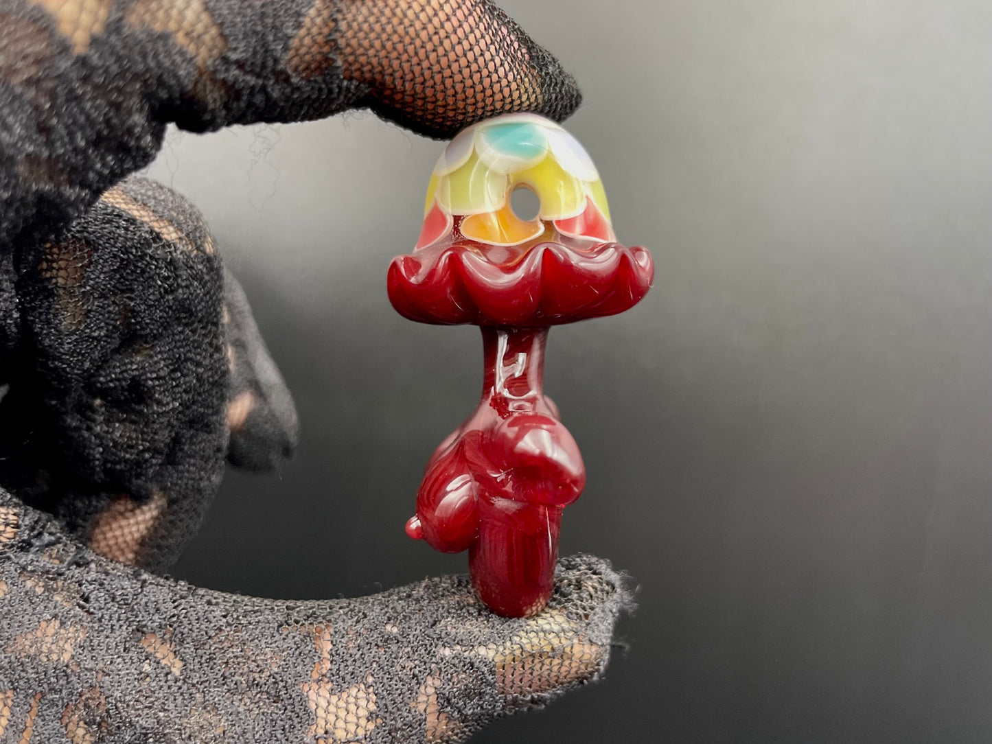 Rainbow Mushroom Bust Pendant/ Rainbow Bust Pendant / Glass Mushroom Pendant / Glass Mushroom Boobie Pendant / Lesbian Mushroom / Red Bust