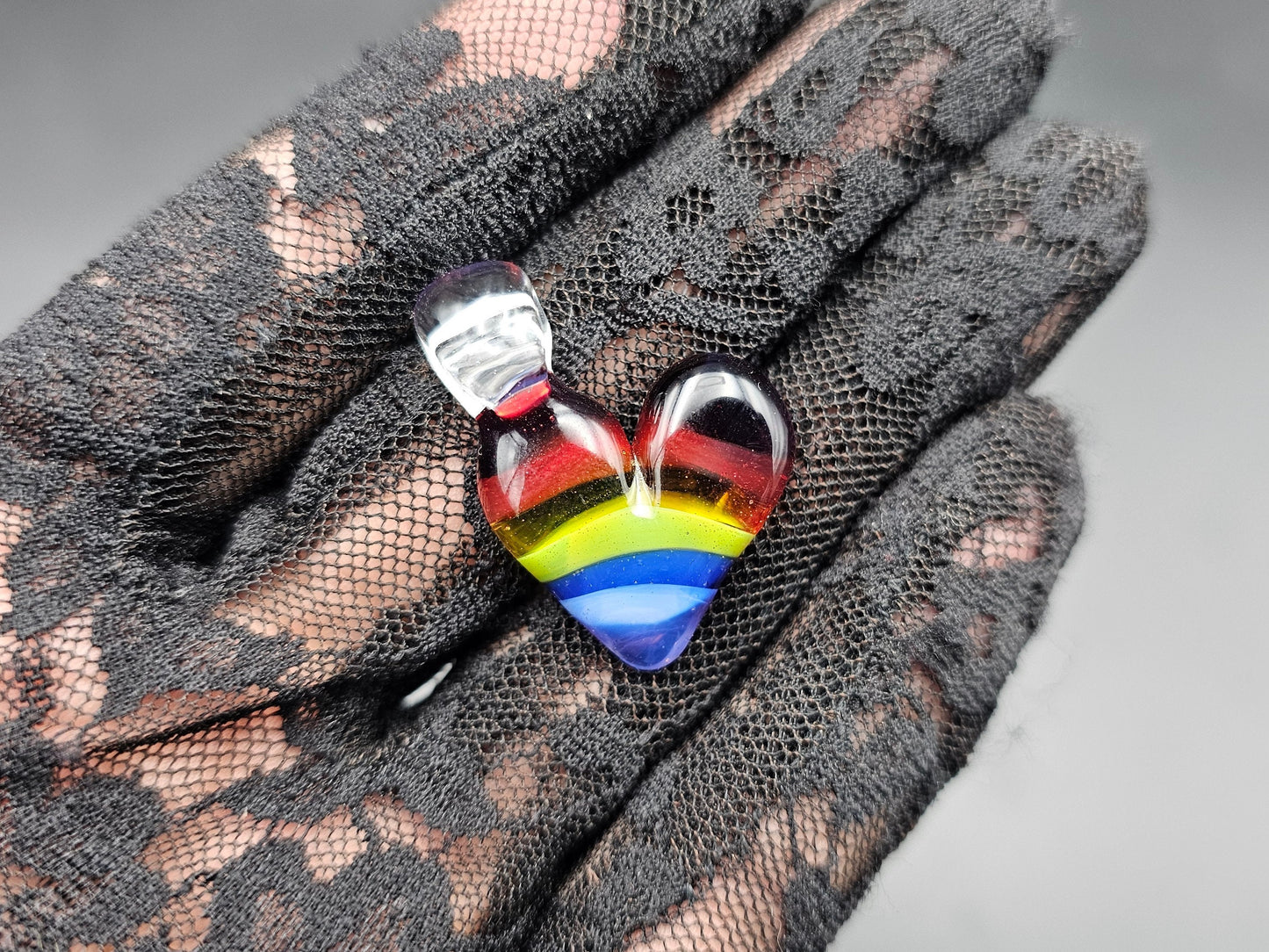 Rainbow Glass Heart Pendant / Rainbow Heart Necklace / Hand Made Glass / Pride pendant / Pride Heart necklace
