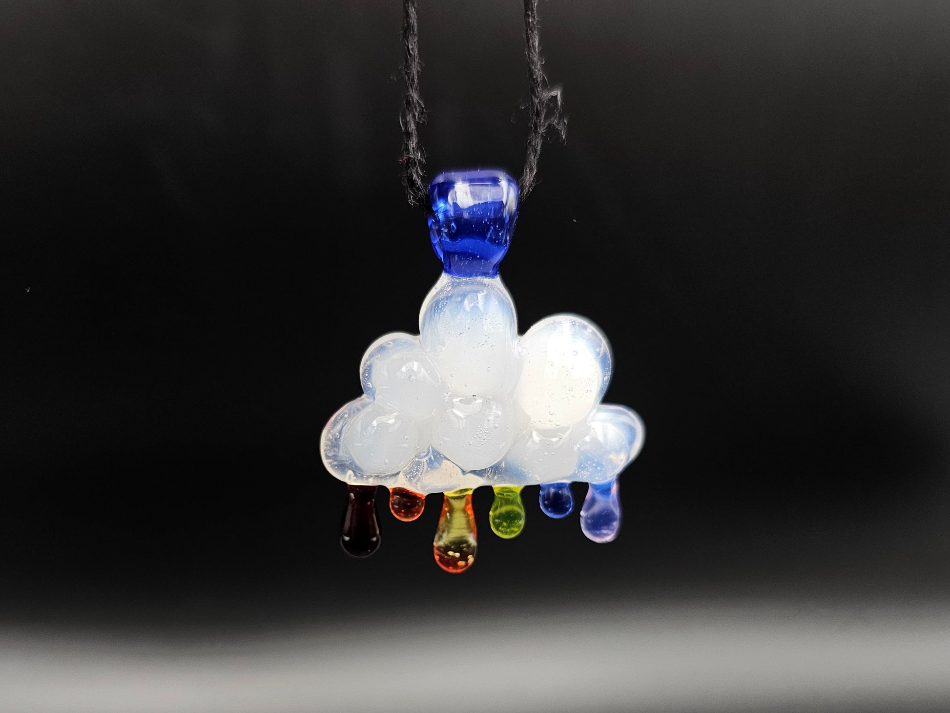 Rainbow Rain Cloud Pendant/ Rainbow Cloud pendant / Hand Sculpted Glass Cloud Necklace / Glass Rain Cloud Pendant / Rainbow rain pendant