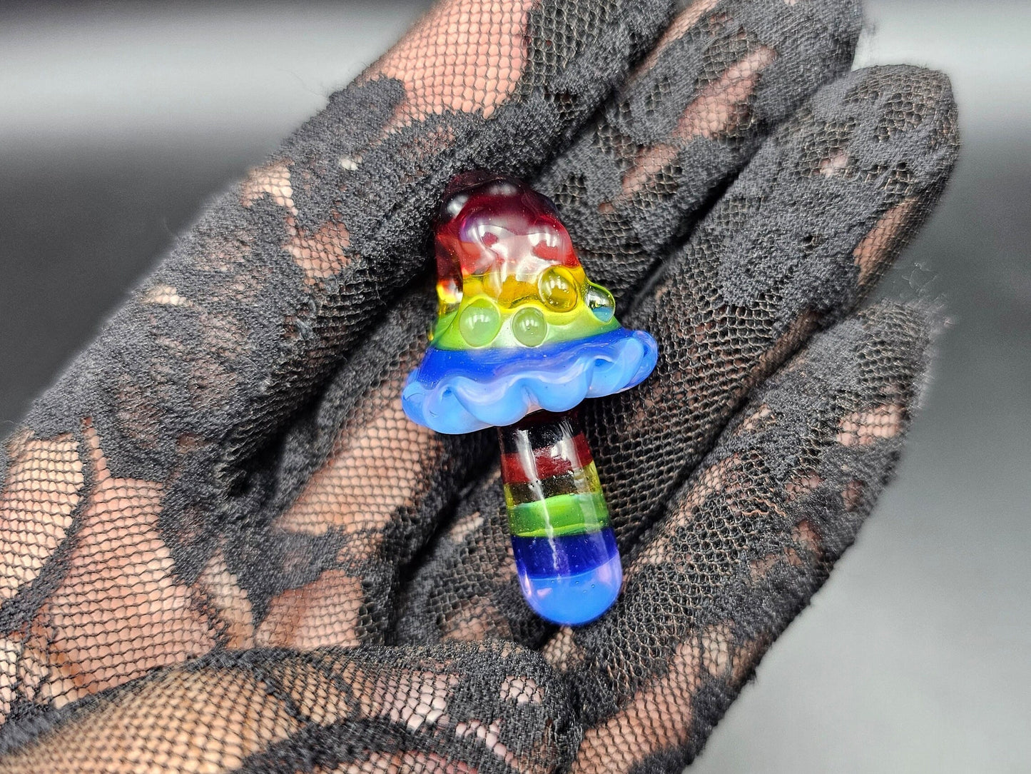 Double Rainbow Mushroom Pendant/ Shroom pendant / Hand Sculpted Glass Mushroom Necklace / Rainbow Shroom Pendant