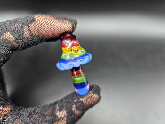Double Rainbow Mushroom Pendant/ Shroom pendant / Hand Sculpted Glass Mushroom Necklace / Rainbow Shroom Pendant