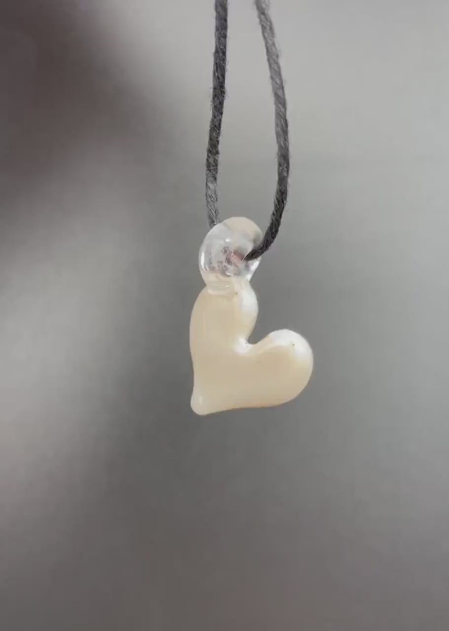 Mini White Glass Heart Pendant / Mini Heart Necklace / Affordable Inexpensive Gift / Cute Jewelry / Tiny Heart charm / Car Charm