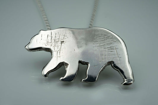 Hand Fabricated Sterling Silver Bear Necklace/ Bear Necklace/ Hand fabricated sterling silver necklace