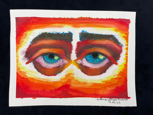 Hand Painted Original Oil Pastel Eye Study / Oil Pastel Eye / Sunset Eye Pair Study