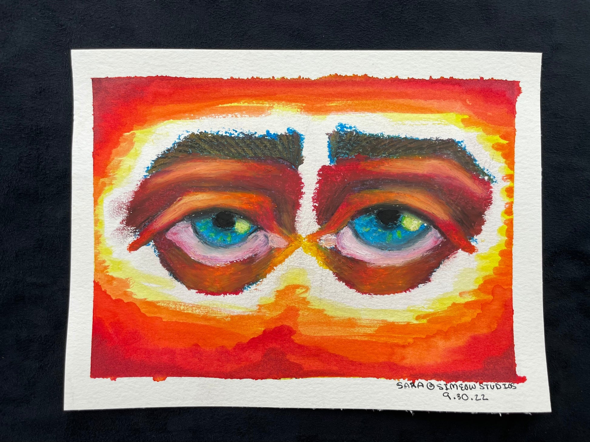 Hand Painted Original Oil Pastel Eye Study / Oil Pastel Eye / Sunset Eye Pair Study