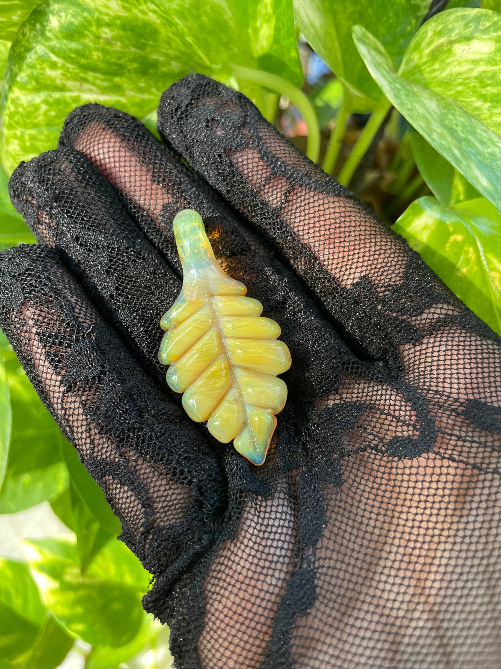 Hand Blown Autumn Leaf Necklace / Overgrow Leaf Necklace / Botanical Jewelry / Striking Light Leaf