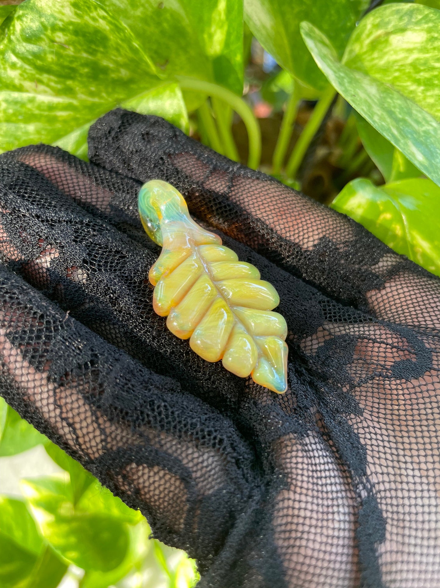 Hand Blown Autumn Leaf Necklace / Overgrow Leaf Necklace / Botanical Jewelry / Striking Light Leaf