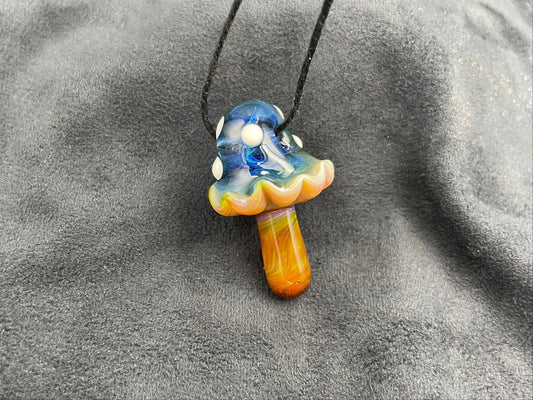 Mushroom Pendant / Shroom pendant / Hand Sculpted Glass Mushroom Necklace / Blue Glass Shroom Pendant