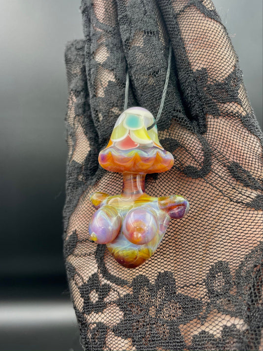 Rainbow Shroom Head Torso Pendant/ Rainbow Tiddy Pendant / Glass Mushroom Pendant / Glass Mushroom Boobie Pendant / Lesbian Mushroom