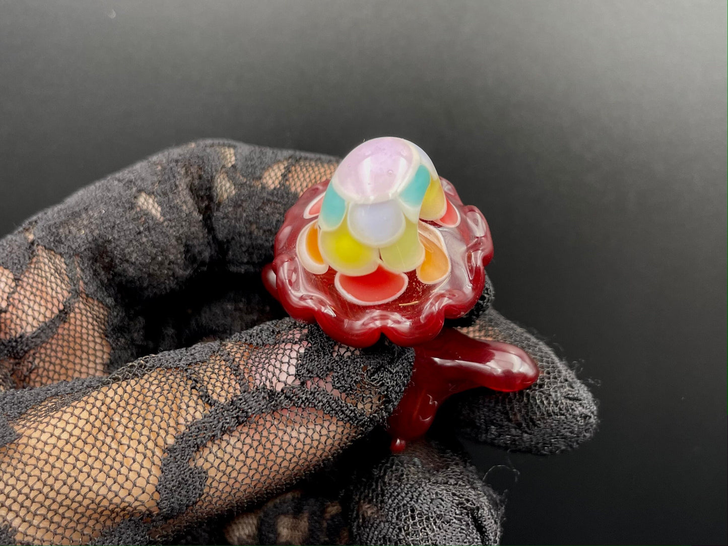 Rainbow Mushroom Bust Pendant/ Rainbow Bust Pendant / Glass Mushroom Pendant / Glass Mushroom Boobie Pendant / Lesbian Mushroom / Red Bust