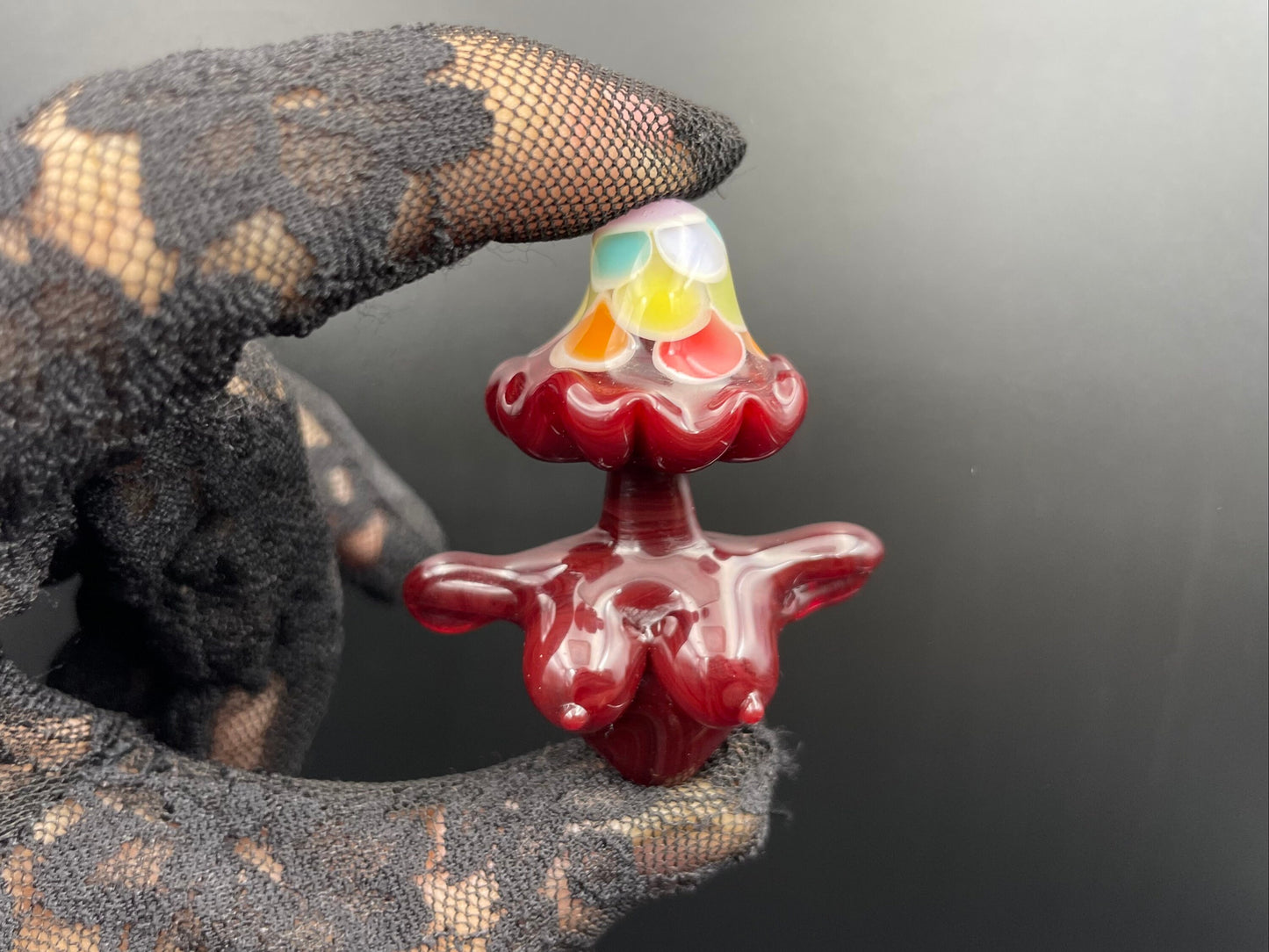 Rainbow Mushroom Bust Pendant/ Rainbow Bust Pendant / Glass Mushroom Pendant / Glass Mushroom Boobie Pendant / Lesbian Mushroom / Red Bust