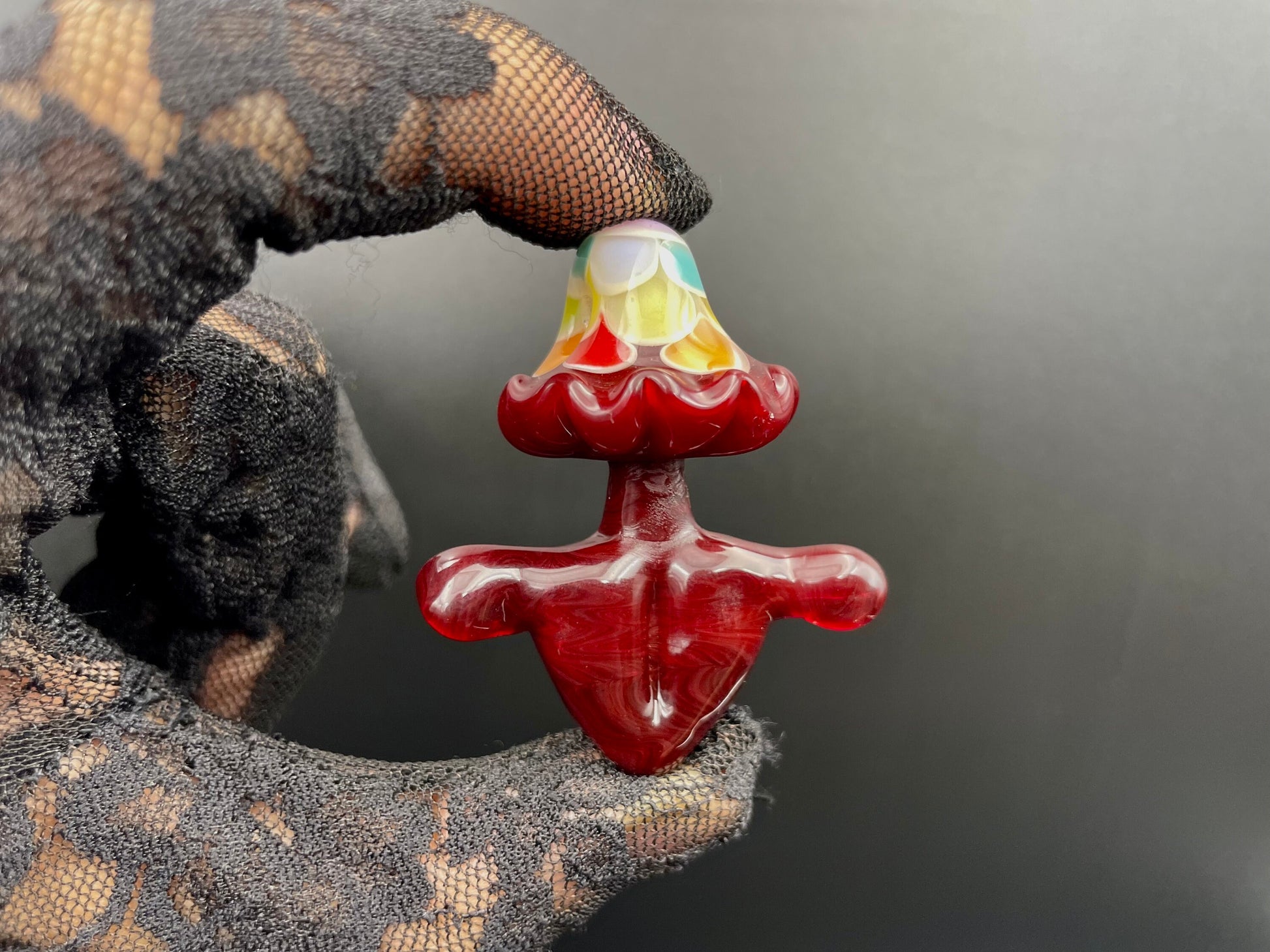 Rainbow Mushroom Bust Pendant/ Rainbow Bust Pendant / Glass Mushroom Pendant / Glass Mushroom Boobie Pendant / Lesbian Mushroom / Red Bust