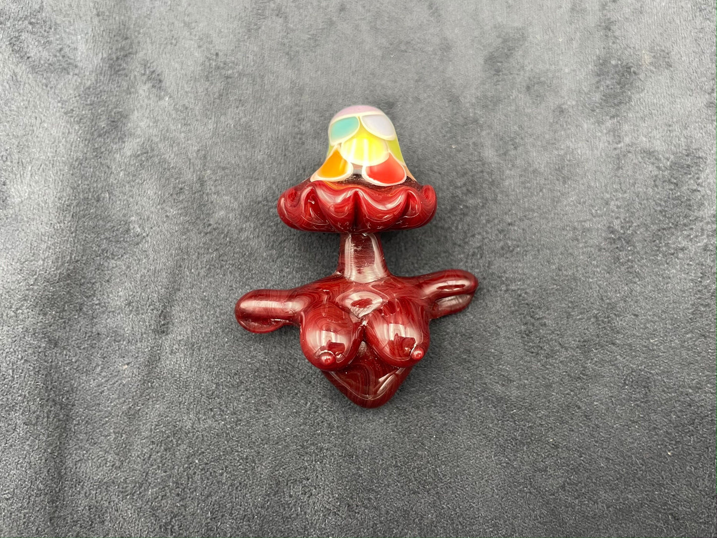 Rainbow Mushroom Bust Pendant/ Rainbow Bust Pendant / Glass Mushroom Pendant / Glass Mushroom Boobie Pendant / Lesbian Mushroom / Red Bust